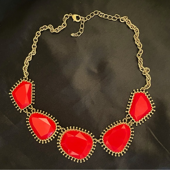 Vintage Red Lucite Gold Tone Statement Necklace - Picture 1 of 6